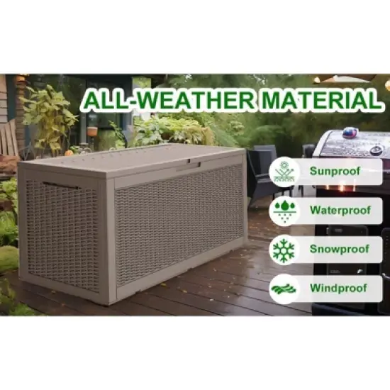 Sersper 100 Gallon Large Waterproof Resin Deck Box, Lockable, Light Gray - For Patio, Garden Tools & Pool Supplies (4 Pack) image {7}