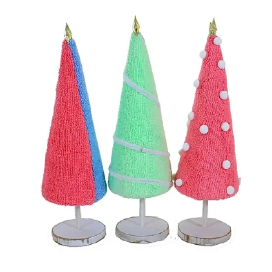 Transpac 11.0 Inch Fabric Punch Needle Tree Set Christmas Decorative Tree Set , Christmas Decor Fabric Wrapped Cone Wooden Base (3PC) image {2}