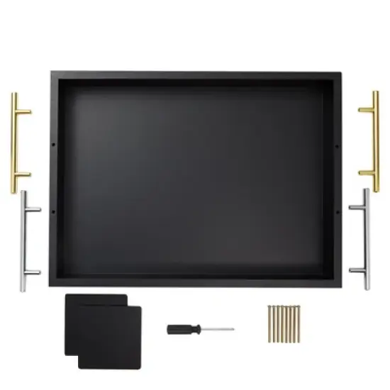 Juvale Decorative Wood Serving Tray with Handles and Coasters - 16.5 x 12.2 x 3.1 in image {6}