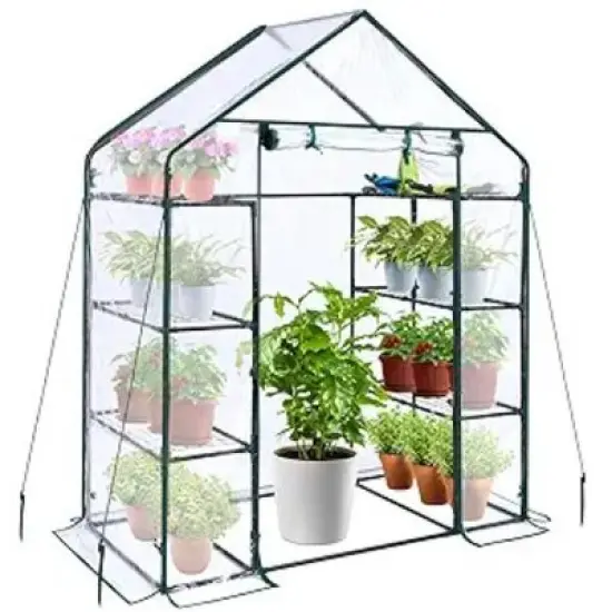 Outdoor Gardening Greenhouse, 56.3x56.3x76.77 Inch 6 Shelf Walk in, Heavy Duty Metal Frame,PE Cover, Roll Up Door, All Season Plant House image {2}