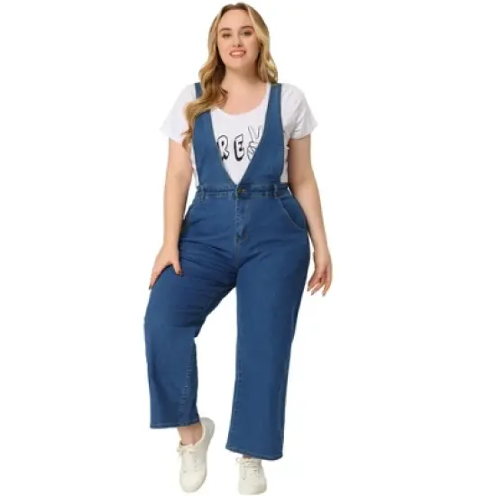 Agnes Orinda Women's Plus Size Denim Overalls Strap Cross Back Jumpsuits image {2}