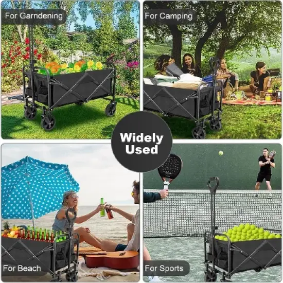 HTUTWOO Utility Collapsible Wagon Cart, Adjustable Handle & Cup Holders, Heavy Duty 400 lbs, All-Terrain Quiet Wheels image {6}