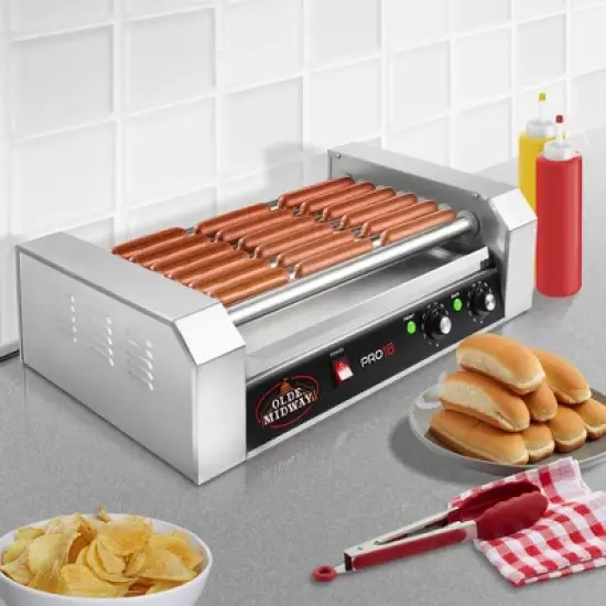 Olde Midway Electric Hot Dog Roller Grill Cooker, Commercial Grade Machine image {6}