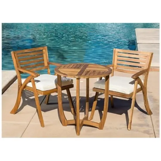 3/5/7pcs Outdoor Patio Wood Dining Sets With Cushions, Teak Finish -ModernLuxe image {1}