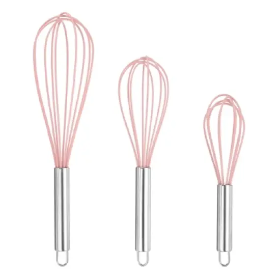 Unique Bargains Stainless Steel Silicone Non-Stick Coated Heat-Resistant Whisk 3 Pcs image {6}