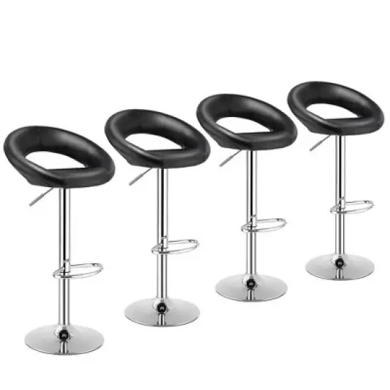 Costway Set of 4 Adjustable Bar Stools Swivel Pub Chairs Barstools PU Leather White/Black image {9}