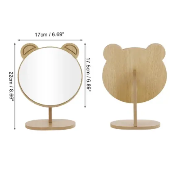 Unique Bargains Large Panda Ears Desktop Cosmetic Mirror Wood Color 1 Pc image {1}