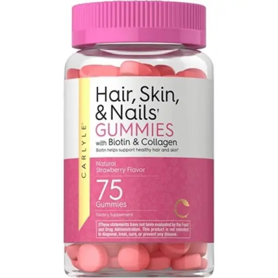Carlyle Hair Skin and Nails Vitamins | 75 Gummies | with Biotin and Collagen | Strawberry Flavor image {2}