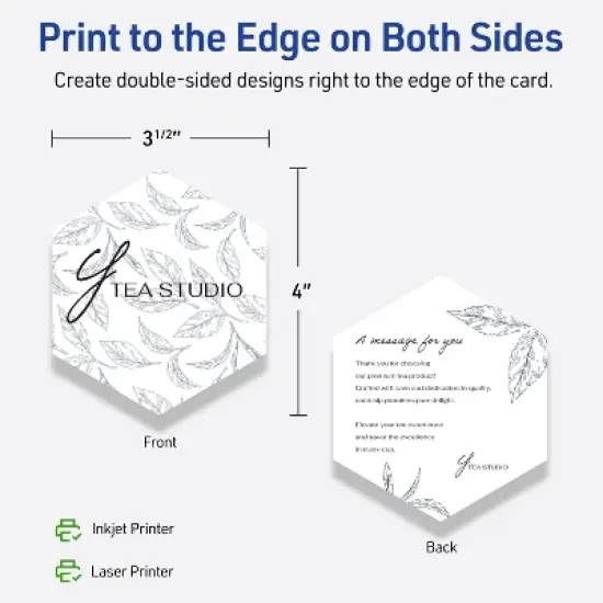 Avery Printable Hexagon Flat Cards, Sure Feed Technology, 3-1/2" x 4", Matte White Cardstock, Print-to-The-Edge, Laser/Inkjet Printable, 40 Total image {5}