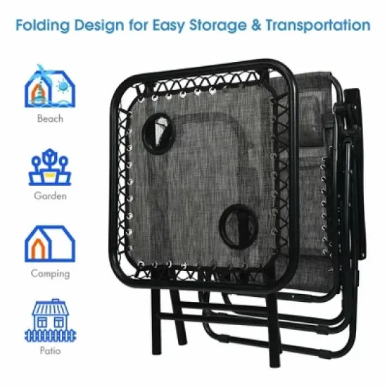 Costway 3PCS Zero Gravity Recliner Lounge Chairs Pillows Table Portable Folding Grey image {7}