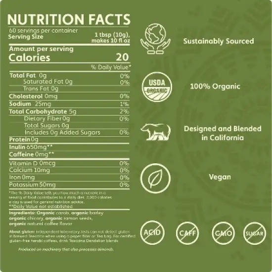 Teeccino French Roast Chicory Herbal Coffee, 11 Oz, That&rsquo;s Prebiotic, Caffeine-Free & Acid Free, Dark Roast image {4}