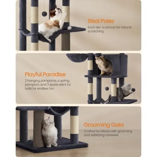 Feandrea Cat Tree, 69-Inch Tall Cat Tower for Indoor Cats, Multi-Level Cat Condo with 2 Caves, 2 Baskets, 5 Scratching Posts, Self-Groomer image {4}