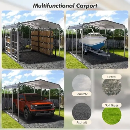 Acekool Heavy Duty Outdoor Carport, Galvanized Metal Roof, Reinforced Frame, Car Shelter and Garage image {3}