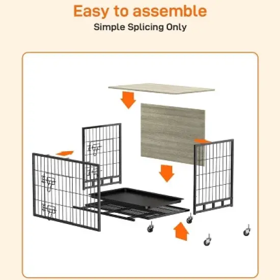 Dog Crate Furniture, 32.5'' Wooden Dog Kennel with Wheels and Double Door, Decorative Pet House with Removable Tray, Modern End Table image {3}