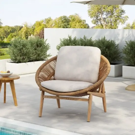 Outdoor Wicker Papasan Lounge Chair,UV Resistant Outdoor Lounge Chair with Cushion,Rattan Lounge Chair for Patio or Garden-Cuddlewood image {7}