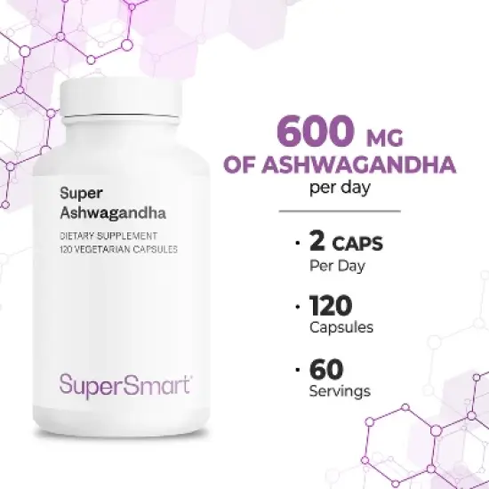 SuperSmart Super Ashwagandha 600mg per Day - Patented KSM-66 Ashwagandha 5% Withanolides | Non-GMO & Gluten Free - 120 Vegetarian Capsules image {4}