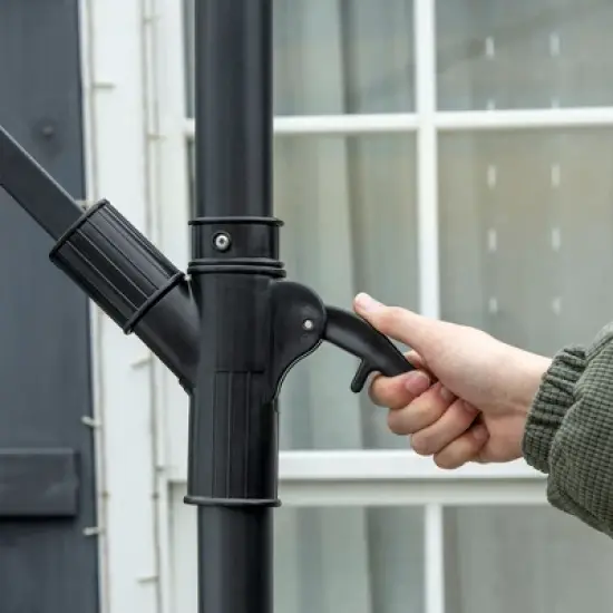 Outsunny 10' Patio Umbrella, Hanging Offset Outdoor Umbrella Cantilever Includes Crank and Cross Base, Fade Resistant for Yard, Garden, Pool image {4}