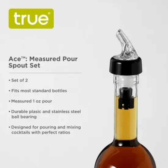 True Ace Measured Liquor Pour Spout - 1oz Pourer - Fits Standard Liquor Bottles - Automatic Measuring Liquor Pourer Bar Accessory - Plastic Set of 2 image {1}