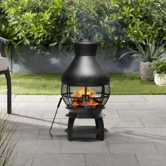 WELLFOR 20" Wood Burning Patio Chimney Outdoor Fireplace W-70670 Black image {7}