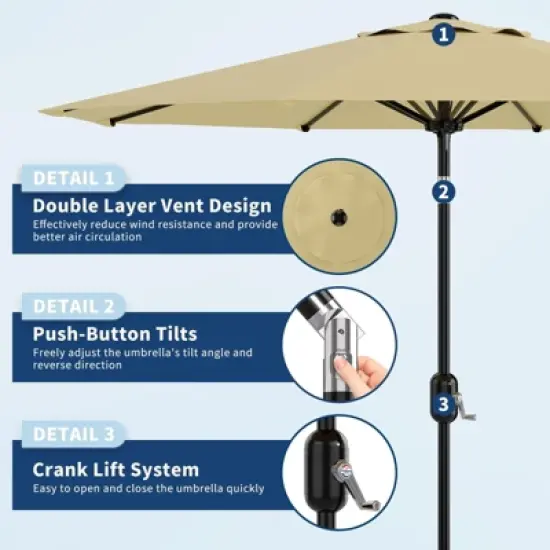 7.5ft Patio Umbrella, Table Umbrella Outdoor Patio with Crank Lift & Push Button Tilt, 6 Sturdy Ribs for Yard, Deck, Pool image {1}