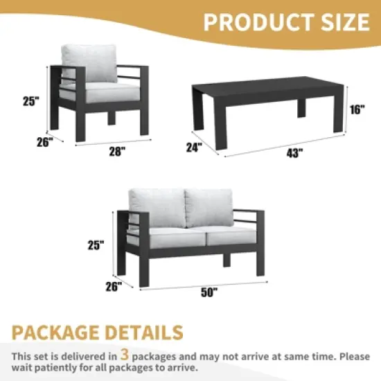 LayinSun Outdoor Aluminum Furniture Set, 4 Pieces Patio Sectional Conversation Chat Sofa Modern Seating Set with Coffee Table image {6}