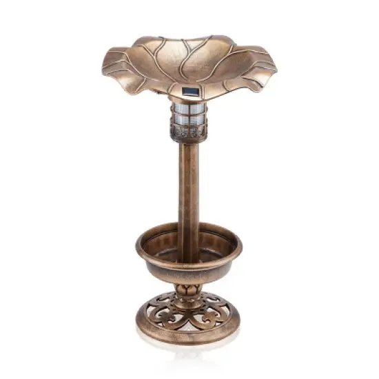 29" Pedestal Birdbath with Planter Base and Solar Powered LED Lights Bronze - Alpine Corporation: Weather-Resistant, Freestanding image {4}