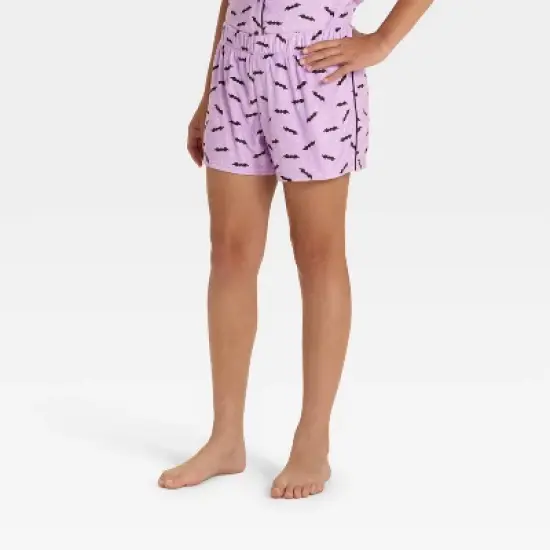 Girls' Halloween Bats Short Sleeve Button-Down Pajama Set - art class&trade; Purple image {3}