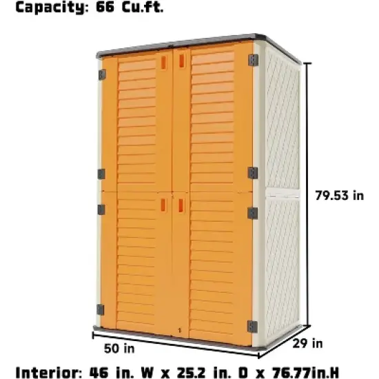 Syemin Outdoor Storage Shed, Vertical Tall Tool Shed with Five Shelves, Lockable Door for Patio, Backyard and Lawn, Orange, 50"*79.53"*29" image {5}