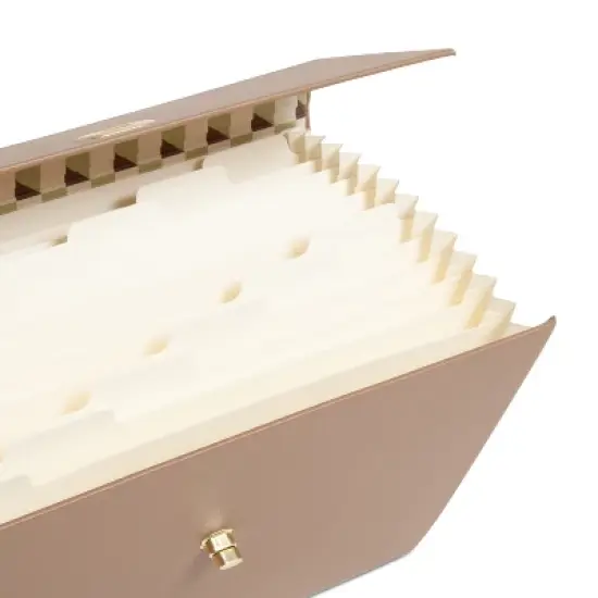 U Brands 13 Pocket Recycled Pleather Expandable File Light Brown: Accordion File Organizer, Letter Size, Office Storage image {8}