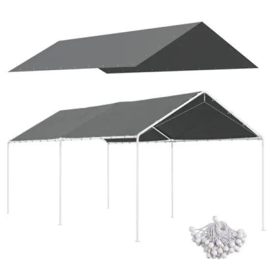 DSVIMOY 10'*20' Carport Replacement Top Canopy, Car Port Portable Garage Tent Cover with Ball Bungee Cords, Dark Gray, 230.75"*116.5"*0.01" image {5}