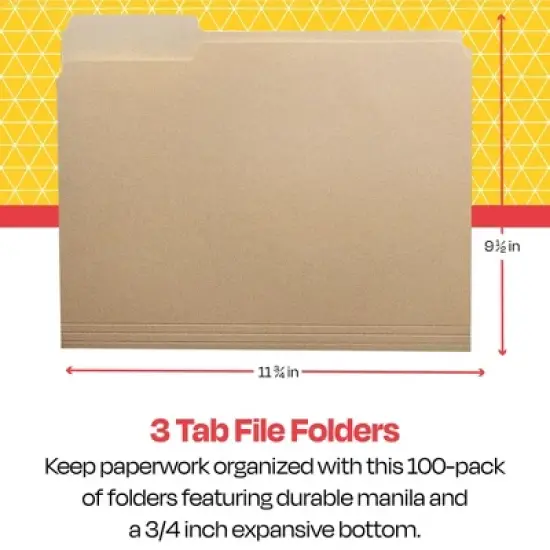 School Smart Manila File Folders, Letter Size, 1/3 Cut Tabs, Pack of 100 image {4}