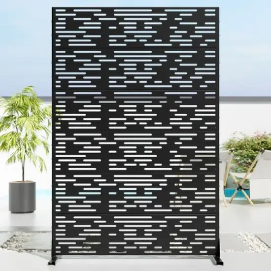 46.8in.W x 71.37in.H Black Galvanized sheet Outdoor Private Screen Decorative Art Panel image {1}