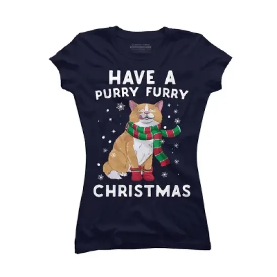 Junior's Design By Humans Have A Purry Furry Christmas Cat By Freshoutlook T-Shirt image {4}