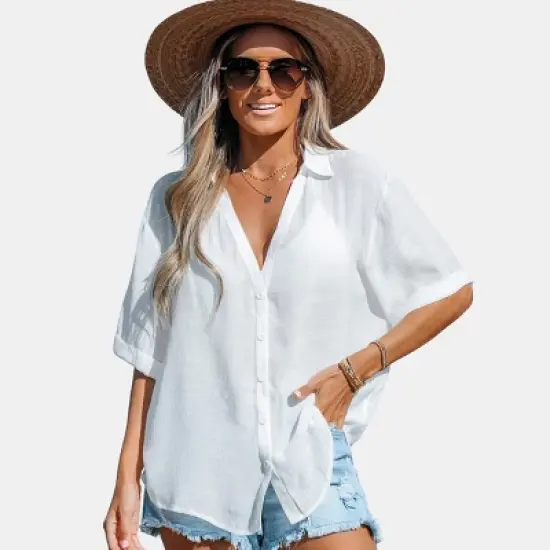 Women's Button-Front Cover Up Shirt - Cupshe image {6}