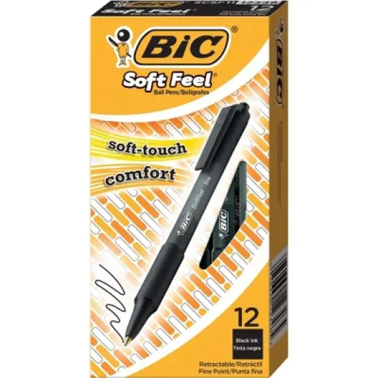 BIC Soft Feel Ballpoint Pens Fine Point 0.8 mm Black Barrel Black Ink - Pack of 12 image {2}