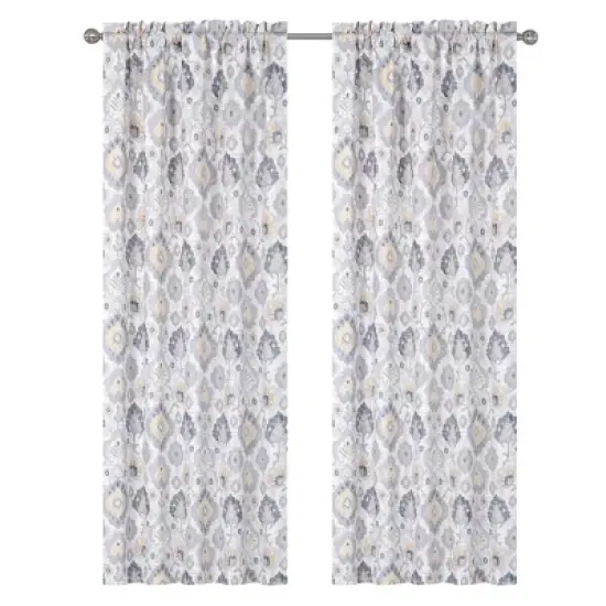 Kate Aurora Contemporary Influencer 2 Piece Water Color Damask Medallion Rod Pocket Window Curtain Panels image {7}