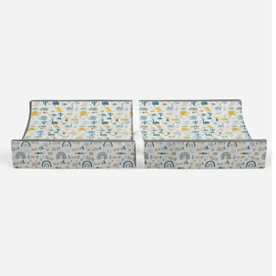Bacati - Little Dino Boys Teal/Yellow Muslin Quilted Changing Pad Cover image {5}