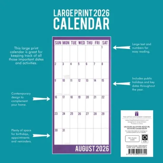 2026 Square Wall Calendar, Large Print, 16-Month Home Organizers Theme with 180 Reminder Stickers (12x12 In) image {3}