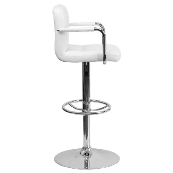 Flash Furniture Contemporary Quilted Vinyl Adjustable Height Barstool with Arms and Chrome Base image {7}