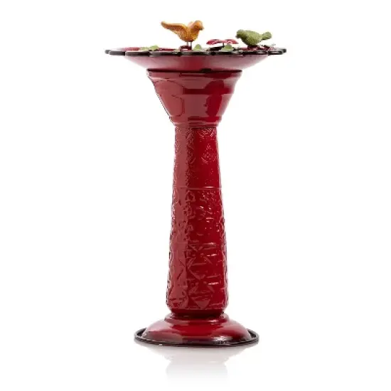 28" Metal Birdbath With Birds And Leaves - Red - Alpine Corporation image {2}