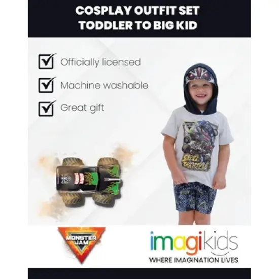 Monster Jam Son-uva Digger Zombie Grave Digger Cosplay T-Shirt and Mesh Shorts Outfit Set Toddler to Big Kid image {2}
