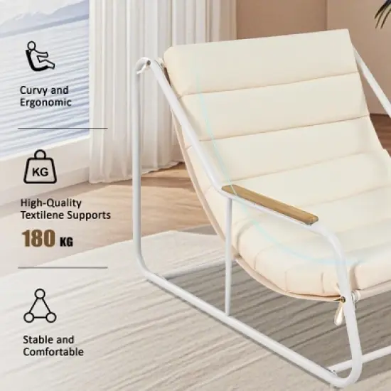 3 PCS Outdoor Patio Chaise Lounge Chair Set with Acacia Side Table, Cushioned Chair Pool Lounge Chair for Lawn Deck Beach,Beige+Black/White-ModernLuxe image {3}