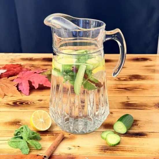 Slickblue Cristalline Glass Beverage Set &ndash; 75 oz Pitcher & 6 x 14 oz Tumblers, Diamond Cut Design, Dishwasher Safe image {3}