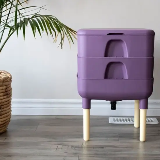 FCMP Outdoor Essential Living 6 Gallon UV Protected Plastic Worm Composter Bin Storage Container Box with 2 Trays for Garden and Home, Plum image {4}