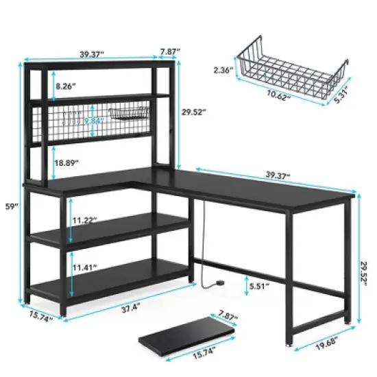 Resenkos Computer Desk, Gaming Desk,55" Reversible L-Shaped Desk with Wireless Charging & Shelves, image {1}