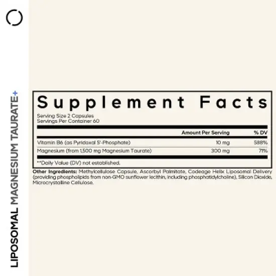 Codeage Liposomal Magnesium Taurate+ Mineral Supplement, Vitamin B6, Liposomal Blend, Vegan - 120ct image {2}