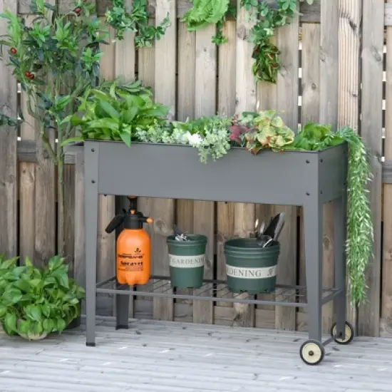 Outsunny 41" x 15" x 32" Raised Garden Bed Elevated with 2 Wheels, Bottom Shelf for Storing Tools, & Water Drainage Hole image {2}