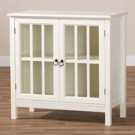 Kendall Wood and Glass Kitchen Cabinet White - Baxton Studio image {7}