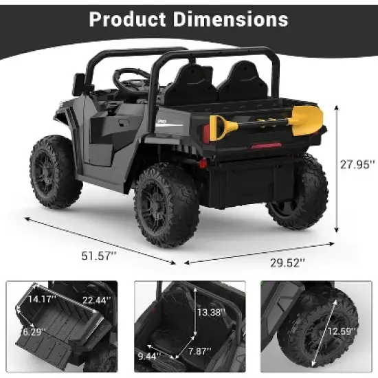 24V Ride On Car with Remote Control, Electric Dump Bed and Extra Shovel image {7}