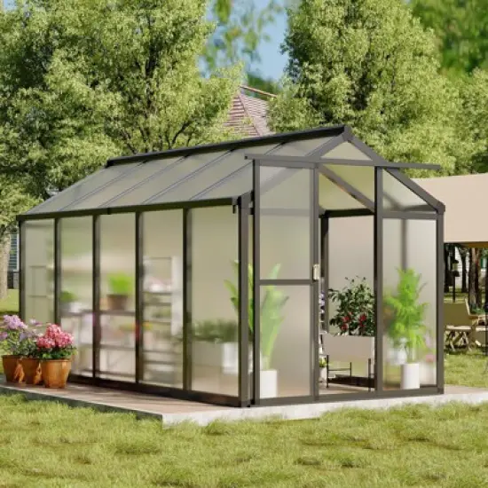 6x10 Ft Aluminum Frame Polycarbonate Accessible Greenhouses with Roof Vents and Sliding Doors Suitable for Outdoor Gardens and Backyards, Black image {7}